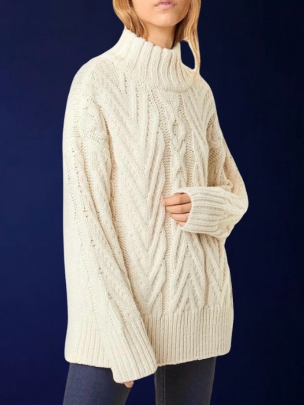 French Connection Braided Alpaca Wool Blend Mock Turtleneck Sweater Size Medium